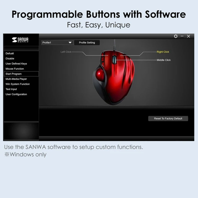 Alt view image 4 of 7 - SANWA Wired Trackball Mouse GMATB44RN + Black 34mm Trackball Replacement Ball Set, Computer Rollerball Mice, 400/800/1200/1600 DPI, 5 Buttons, Compatible MacBook, Laptop, Windows, macOS, Chrome OS