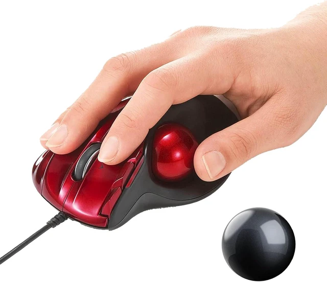 Main image of SANWA Wired Trackball Mouse GMATB44RN + Black 34mm Trackball Replacement Ball Set, Computer Rollerball Mice, 400/800/1200/1600 DPI, 5 Buttons, Compatible MacBook, Laptop, Windows, macOS, Chrome OS