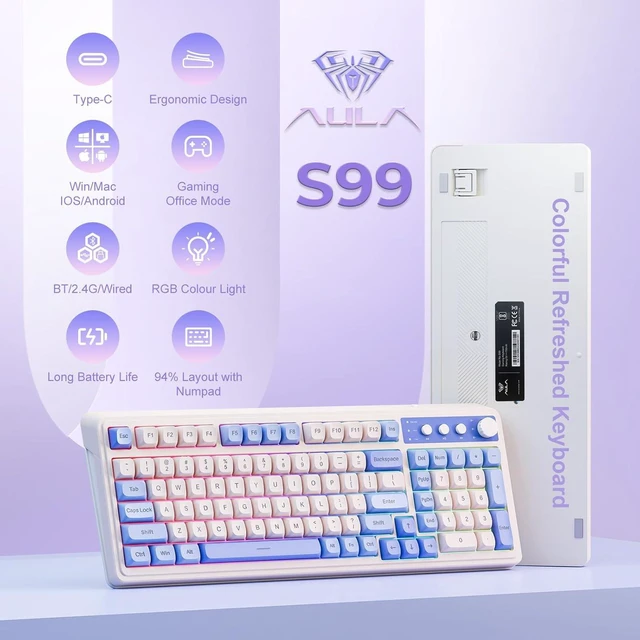 Alt view image 2 of 7 - AULA Gaming Keyboard and S99 Wireless Keyboard with RGB Backlit
