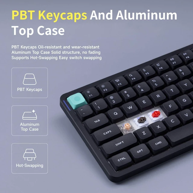 Alt view image 3 of 7 - nuphy Air75 V3 Mechanical Keyboard with Knob, Black-Brown Nano Switches 75% Low Profile keyboard, Hot-Swap, for Mac, Windows, Bluetooth/2.4GHz/USB-C, Wireless keyboard, RGB Backlit, PBT keycaps