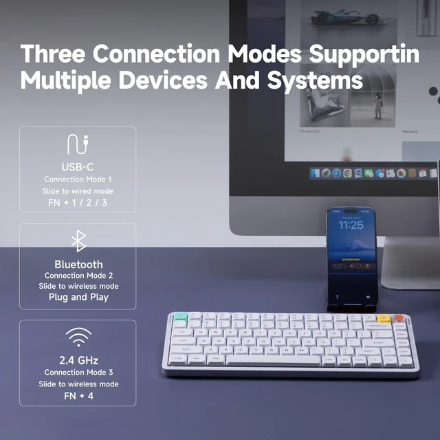 Alt view image 3 of 7 - NuPhy Air75 V3 Low Pofile Mechanical Keyboard with Multi-Function Knob
75% Wireless keyboard, Hot-Swap, for Mac/Windows, Support Bluetooth/2.4GHz/USB-C, RGB Backlit Gaming / Office Silent keyboard