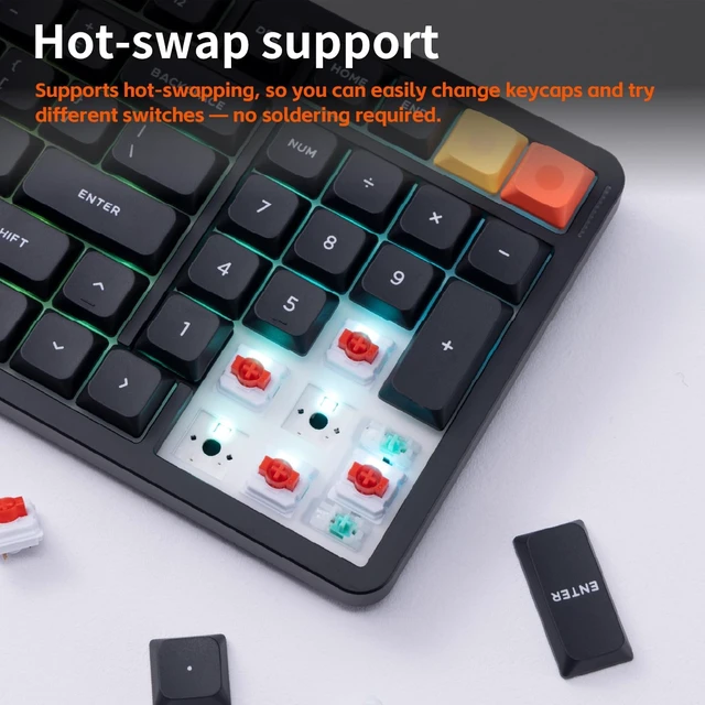 Alt view image 5 of 7 - nuphy Air100 V3 Wireless Mechanical Keyboard with Multifunctional knob
99 Keys Silent Low Profile Keyboard, For Mac, Windows, Bluetooth/2.4GHz/USB-C, RGB Backlit, PBT Keycaps, Office keyboard