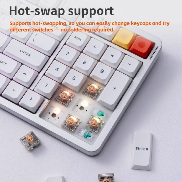 Alt view image 2 of 7 - nuphy Air100 V3 Wireless Mechanical Keyboard with Multifunctional knob 99 Keys Silent Low Profile Keyboard, For Mac, Windows, Bluetooth/2.4GHz/USB-C, RGB Backlit, PBT Keycaps, Office keyboard