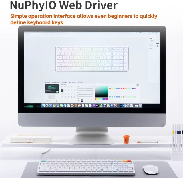 Alt view image 5 of 7 - nuphy Air100 V3 Wireless Mechanical Keyboard with Multifunctional knob 99 Keys Silent Low Profile Keyboard, For Mac, Windows, Bluetooth/2.4GHz/USB-C, RGB Backlit, PBT Keycaps, Office keyboard