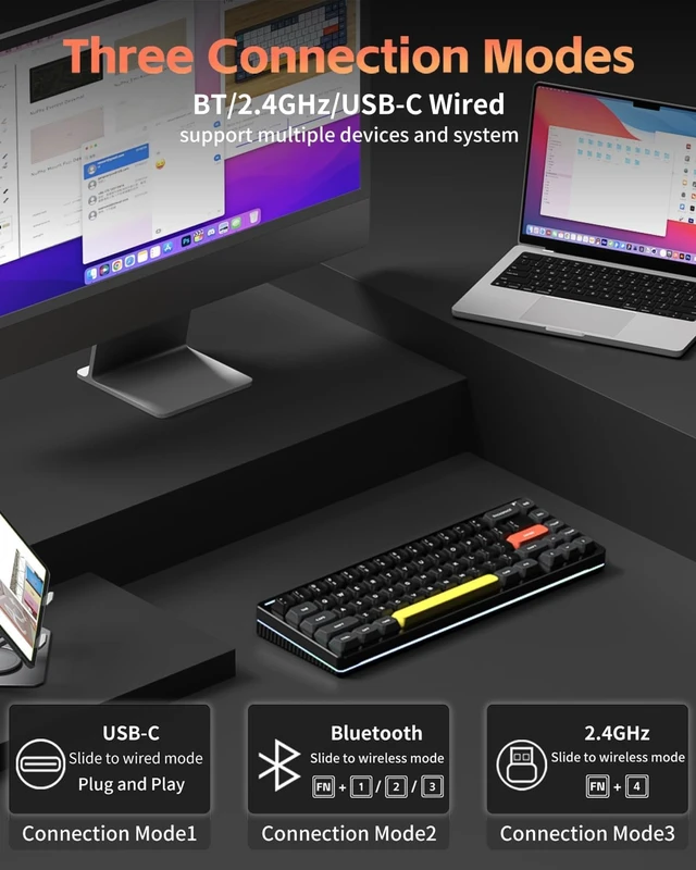 Alt view image 2 of 6 - NuPhy Halo V2 IO Wireless Mechanical Keyboard with PBT Keycaps,Hot Swappable Custom Gaming Keyboard,Aluminum Alloy Frame,RGB Backlit,Gasket Structure,BT5.0/USB-C/2.4GHz Low Latency Office Keyboards