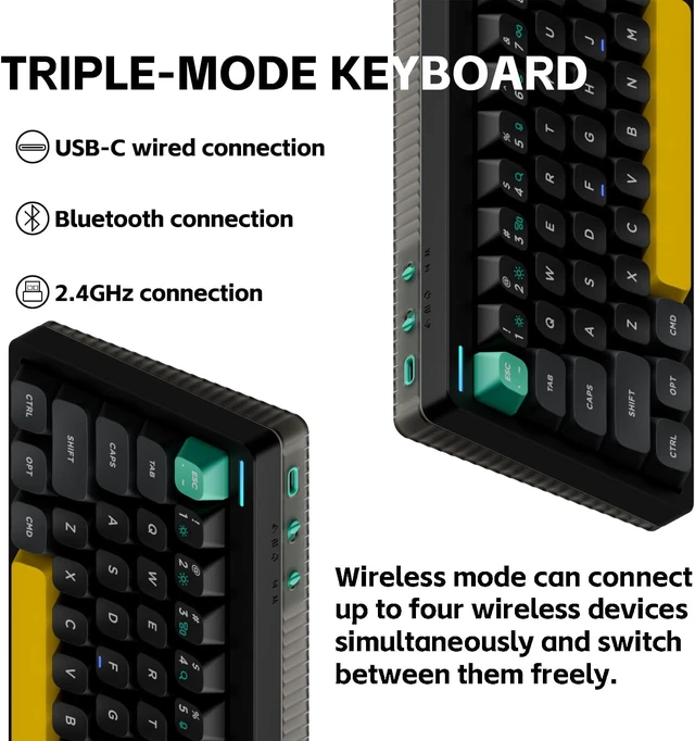 Alt view image 3 of 7 - nuphy Halo65 V2 Wireless Mechanical Keyboard with PBT Keycaps, 65% Hot Swappable Custom Gaming Keyboard Compatible with QMK/VIA, RGB Backlit,Gasket Structure,BT5.0/USB-C/2.4GHz,Black-Mint Switches