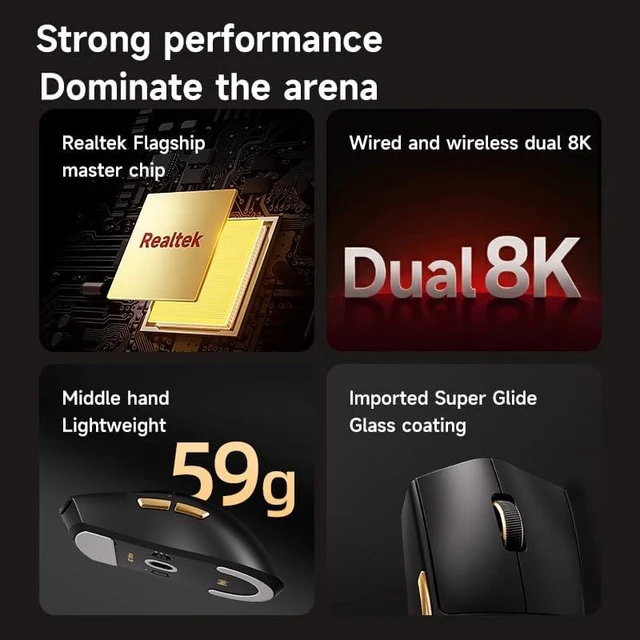 Alt view image 2 of 7 - Hyekit MCHOSE K7 Ultra Wireless Gaming Mouse with Magnetic Charging Dock
PAW3950 Optical Sensor, Dual 8K Polling, 42,000 DPI, 59g Lightweight, 130 Hour Battery Life, Programmable Buttons, Magenta