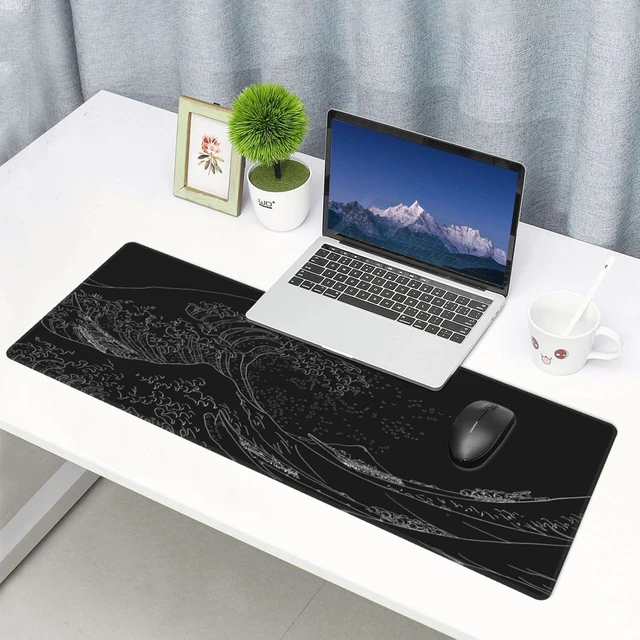 Alt view image 6 of 7 - Extended Gaming Mouse Pad, Large Gaming Mouse Waterproof with Stitched Edges, Non-Slip Desktop Pad for Home and Office, Level Up Your 31.5x11.8 Inch (Black Wave)