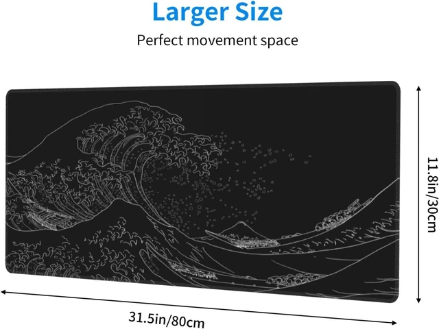 Alt view image 2 of 7 - Extended Gaming Mouse Pad, Large Gaming Mouse Waterproof with Stitched Edges, Non-Slip Desktop Pad for Home and Office, Level Up Your 31.5x11.8 Inch (Black Wave)