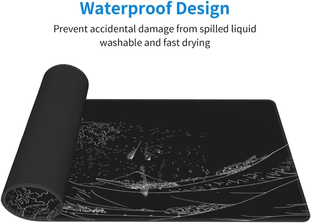 Alt view image 4 of 7 - Extended Gaming Mouse Pad, Large Gaming Mouse Waterproof with Stitched Edges, Non-Slip Desktop Pad for Home and Office, Level Up Your 31.5x11.8 Inch (Black Wave)