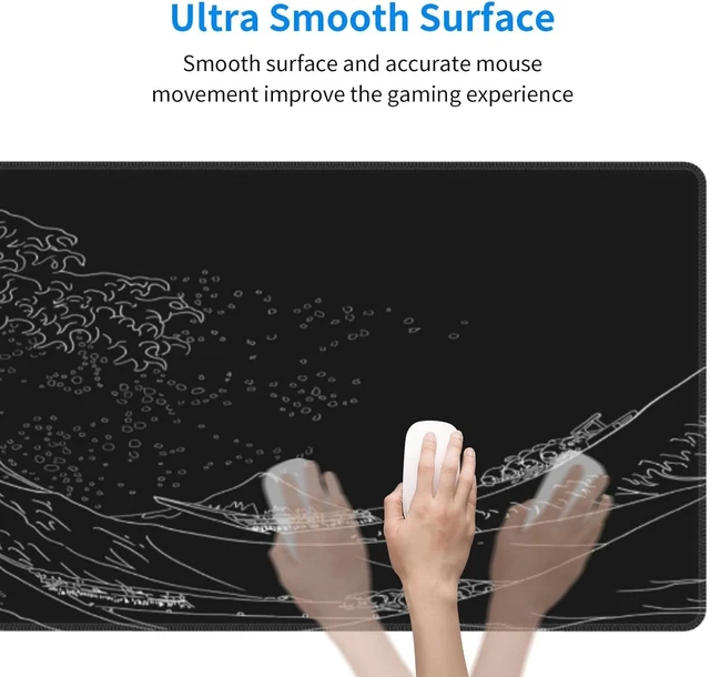 Alt view image 7 of 7 - Extended Gaming Mouse Pad, Large Gaming Mouse Waterproof with Stitched Edges, Non-Slip Desktop Pad for Home and Office, Level Up Your 31.5x11.8 Inch (Black Wave)