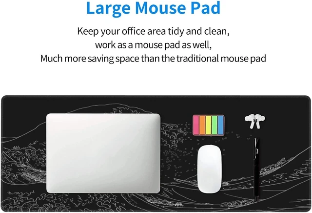 Alt view image 5 of 7 - Extended Gaming Mouse Pad, Large Gaming Mouse Waterproof with Stitched Edges, Non-Slip Desktop Pad for Home and Office, Level Up Your 31.5x11.8 Inch (Black Wave)