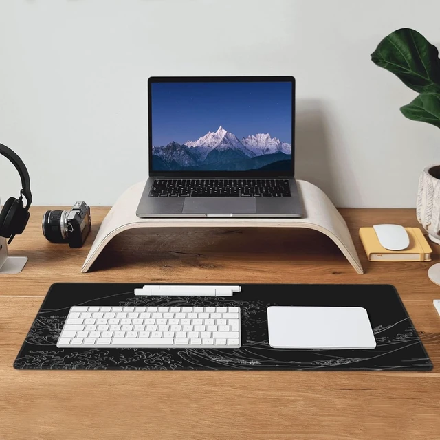 Alt view image 3 of 7 - Extended Gaming Mouse Pad, Large Gaming Mouse Waterproof with Stitched Edges, Non-Slip Desktop Pad for Home and Office, Level Up Your 31.5x11.8 Inch (Black Wave)