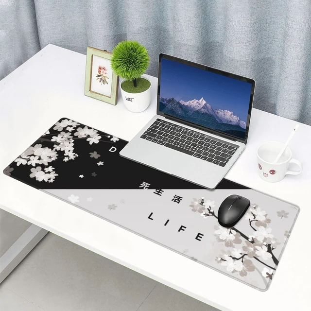 Alt view image 6 of 7 - Extended Gaming Mouse Pad, Large Gaming Mouse Waterproof with Stitched Edges, Non-Slip Desktop Pad for Home and Office, Level Up Your 31.5x11.8 Inch (Black and White Life)