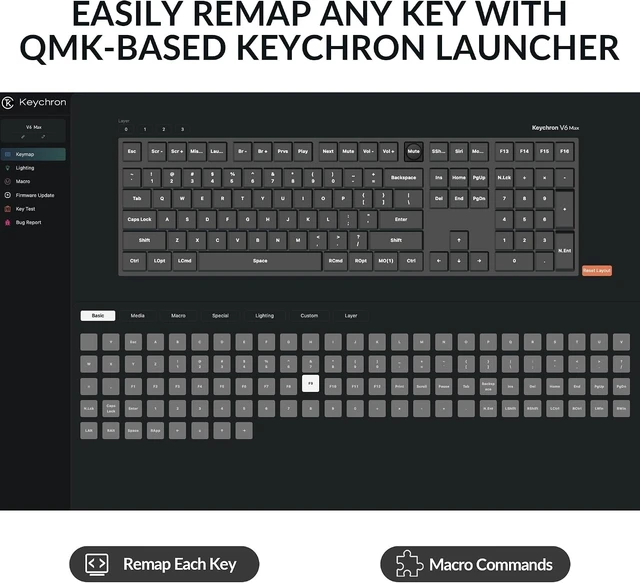 Alt view image 2 of 7 - Keychron V6 Max Wireless QMK Mechanical Keyboard 2.4 GHz & Bluetooth Full-Size Layout Custom with Hot-swappable Gateron Brown Switch RGB Backlight Compatible with Mac Windows Linux - Black