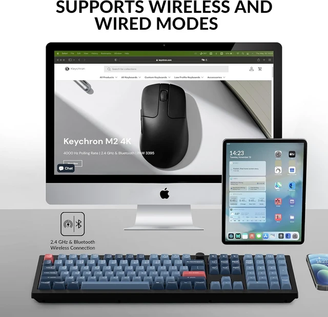 Alt view image 4 of 7 - Keychron V6 Max Wireless QMK Mechanical Keyboard 2.4 GHz & Bluetooth Full-Size Layout Custom with Hot-swappable Gateron Brown Switch RGB Backlight Compatible with Mac Windows Linux - Black