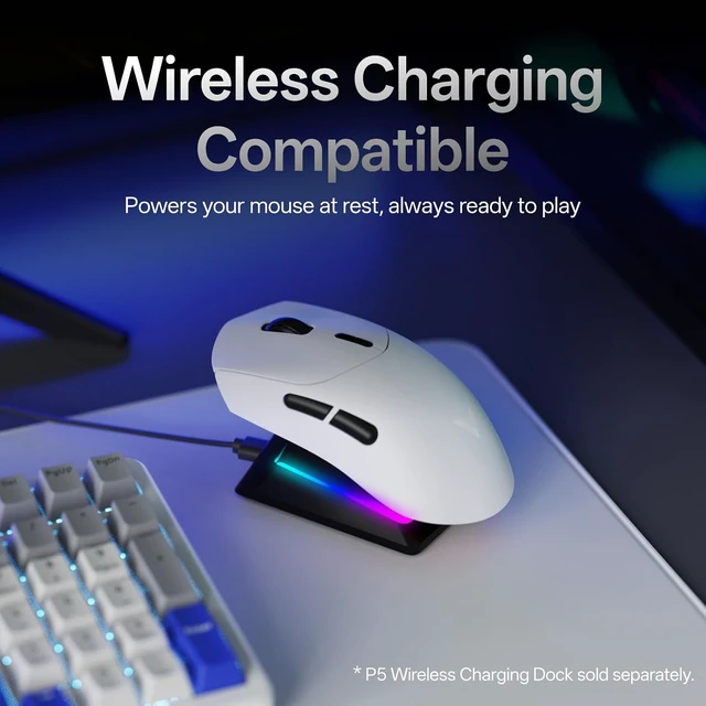 Alt view image 4 of 7 - Rapoo VT7 V2 Wireless Gaming Mouse, True 8K Wireless Polling Rate, 53g Lightweight, Up to 750 Hr Battery, Nordic nRF54L15 MCU, 100-Million Mechanical Switch, 10 Programmable Buttons, White