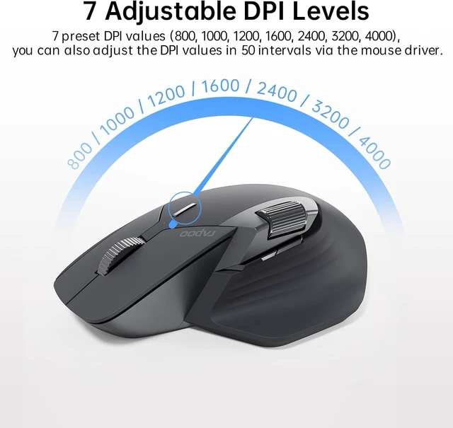 Alt view image 3 of 7 - Rapoo MT760 Multi-Device Wireless Mouse, Bluetooth 5.0 and 2.4G Multi-Mode Connection, Up to 4 Devices, 11 Programmable Buttons, 4K DPI, 90 Days Battery Life, PC, Matte Black