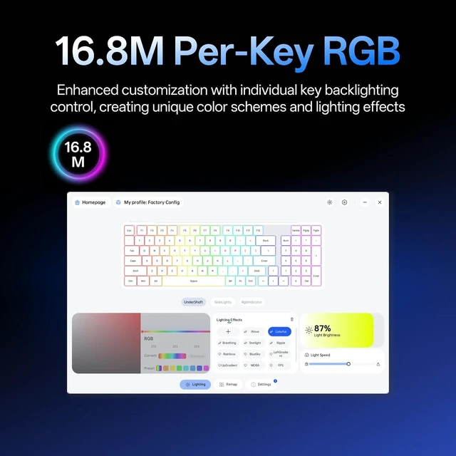 Alt view image 7 of 7 - Rapoo V700DIY-98 Wireless Mechanical Keyboard, BT5.0 + 2.4GHz, Hot Swappable Custom Gaming Keyboard, Speed Silver Linear Switch, 16.8M Per-Key RGB, Gasket Mount, Creamy Sound, Full Anti-Ghosting, Blue