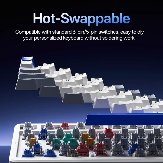 Alt view image 5 of 7 - Rapoo V700DIY-98 Wireless Mechanical Keyboard, BT5.0 + 2.4GHz, Hot Swappable Custom Gaming Keyboard, Speed Silver Linear Switch, 16.8M Per-Key RGB, Gasket Mount, Creamy Sound, Full Anti-Ghosting, Blue