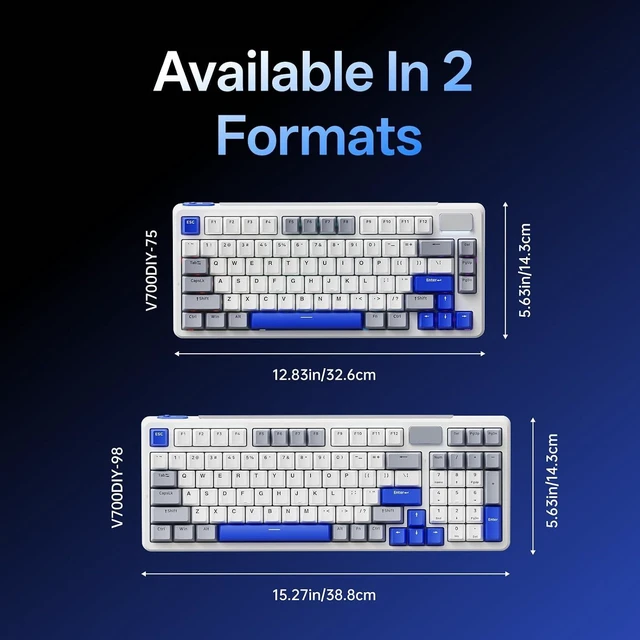 Alt view image 3 of 7 - Rapoo V700DIY-98 Wireless Mechanical Keyboard, BT5.0 + 2.4GHz, Hot Swappable Custom Gaming Keyboard, Speed Silver Linear Switch, 16.8M Per-Key RGB, Gasket Mount, Creamy Sound, Full Anti-Ghosting, Blue