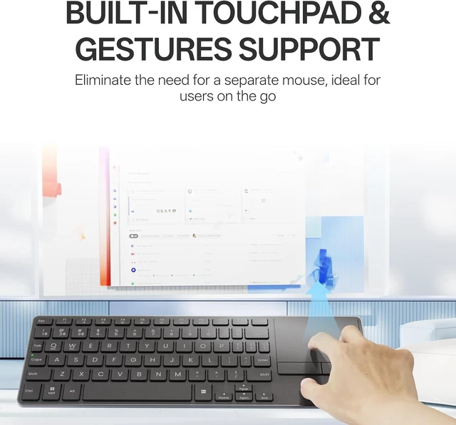 Alt view image 3 of 7 - Rapoo Mini Wireless Keyboard with Touchpad, Multi-Device HTPC Keyboard for PC-Connected TV/Tablet/Steam Deck/Gaming Console/Raspberry Pi/Mini PC - Support Touch Gestures for Windows & Mac