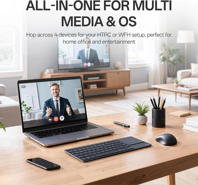 Alt view image 7 of 7 - Rapoo Mini Wireless Keyboard with Touchpad, Multi-Device HTPC Keyboard for PC-Connected TV/Tablet/Steam Deck/Gaming Console/Raspberry Pi/Mini PC - Support Touch Gestures for Windows & Mac