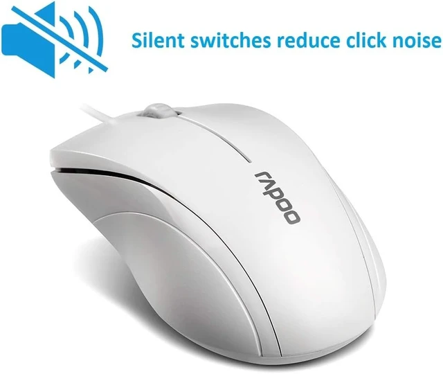 Alt view image 2 of 7 - Rapoo N1600 3-Button Quiet Wired Mouse, 1000DPI Optical Mouse, Quiet Button, Ergonomic Shape, for Desktop Computers Laptops, Matte White