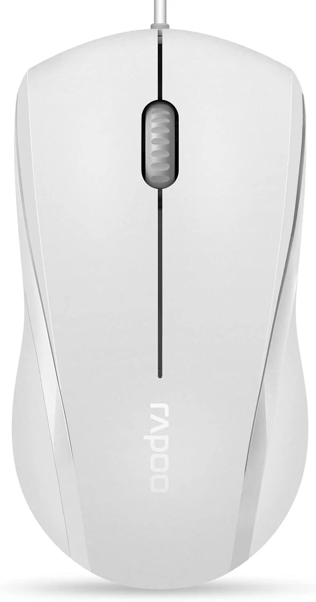 Main image of Rapoo N1600 3-Button Quiet Wired Mouse, 1000DPI Optical Mouse, Quiet Button, Ergonomic Shape, for Desktop Computers Laptops, Matte White