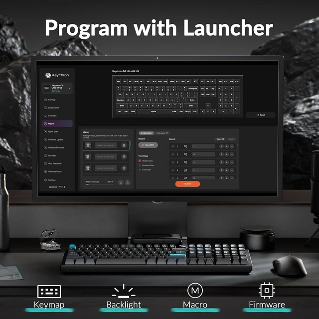 Alt view image 6 of 7 - Keychron Q6 Ultra 8K Full-Size Wireless Mechanical Keyboard, Aluminum Black
2.4 GHz/Bluetooth 5.3/USB-C, 660H battery, ZMK programmable knob, Hot-Swappable PBT keycaps with RGB, Mac/Windows/Linux