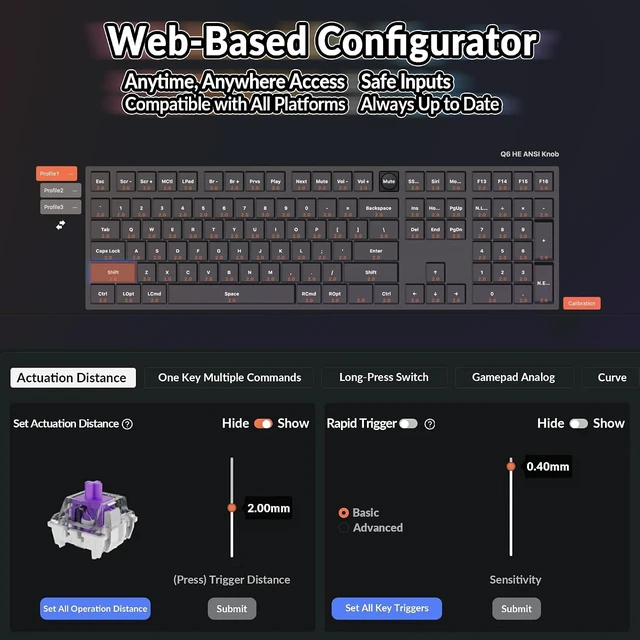 Alt view image 4 of 7 - Keychron Q6 HE Wireless Custom Magnetic Keyboard Full-Size Layout 2.4 GHz/Bluetooth/Wired, QMK Launcher, Hot-Swappable Gateron Double-Rail Magnetic Switches for Mac Windows Linux - Aluminum