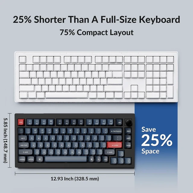 Alt view image 3 of 7 - Keychron V1MD Max QMK Wireless Mechanical Keyboard, 75% Layout Custom Knob
2.4 GHz/Bluetooth 5.1/USB-C Wired, Hot-Swappable, Double-Shot PBT Keycaps, Gasket Mount, South-Facing RGB, Mac/Windows/Linux