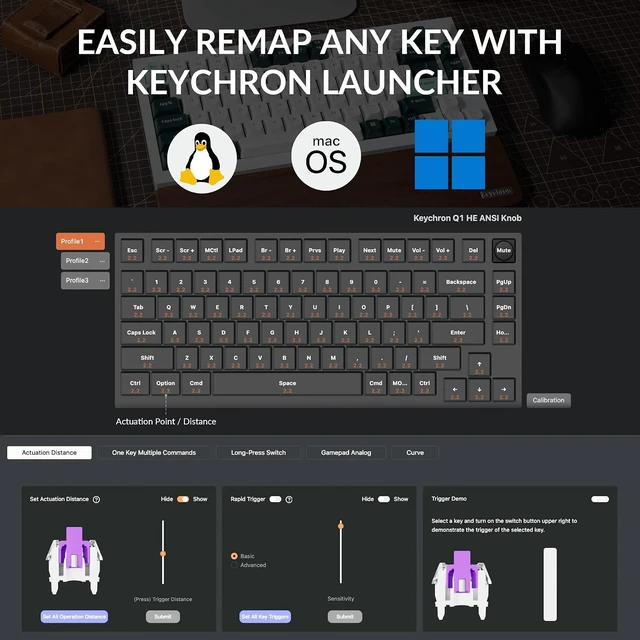 Alt view image 3 of 7 - Keychron Q1 HE Wireless Custom Magnetic Keyboard, QMK Launcher Rapid Trigger 2.4 GHz & Bluetooth 5.2 with Gateron Double-Rail Magnetic Switch for Mac Windows Linux-White