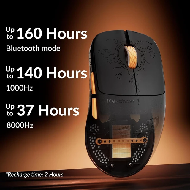 Alt view image 3 of 7 - Keychron G3 8K Carbon Fiber Wireless Gaming Mouse, 30000 DPI - PAW 3950 Sensor, 47±3g Ultra-Lightweight, Wired/BT/2.4GHz, 160Hr Battery Life, 5 Programmable Buttons, Windows/Mac/Linux - Black
