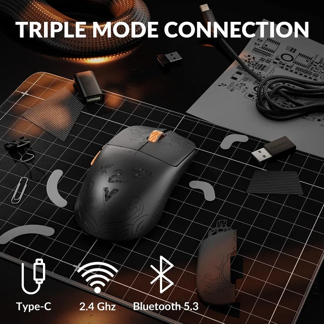 Alt view image 4 of 7 - Keychron G3 8K Carbon Fiber Wireless Gaming Mouse, 30000 DPI - PAW 3950 Sensor, 47±3g Ultra-Lightweight, Wired/BT/2.4GHz, 160Hr Battery Life, 5 Programmable Buttons, Windows/Mac/Linux - Black