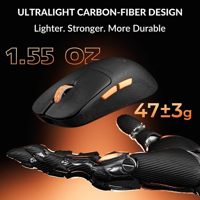 Alt view image 7 of 7 - Keychron G3 8K Carbon Fiber Wireless Gaming Mouse, 30000 DPI - PAW 3950 Sensor, 47±3g Ultra-Lightweight, Wired/BT/2.4GHz, 160Hr Battery Life, 5 Programmable Buttons, Windows/Mac/Linux - Black