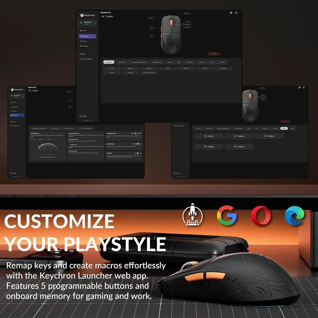 Alt view image 6 of 7 - Keychron G3 8K Carbon Fiber Wireless Gaming Mouse, 30000 DPI - PAW 3950 Sensor, 47±3g Ultra-Lightweight, Wired/BT/2.4GHz, 160Hr Battery Life, 5 Programmable Buttons, Windows/Mac/Linux - Black