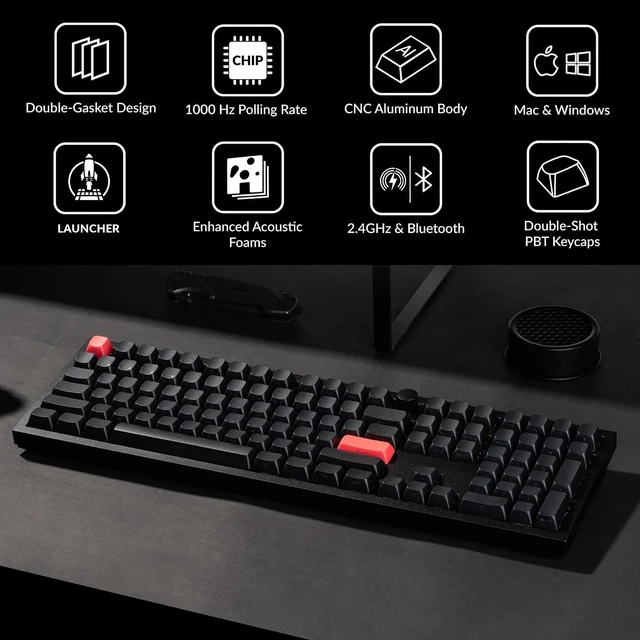 Alt view image 3 of 7 - Keychron Q6 Max Wireless Mechanical Keyboard, Full Size for Work and Gaming QMK Custom, CNC Aluminum, 2.4 GHz/Bluetooth 5.1/USB-C, Hot-Swappable, RGB, Knob, Gateron Red, Side-Printed Keycaps, Black