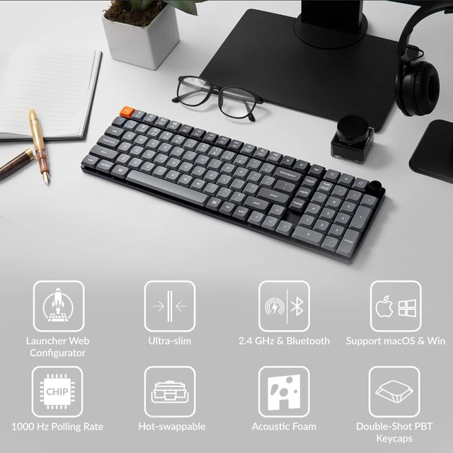 Alt view image 5 of 7 - Keychron K17 Max 96% Ultra-Slim Low Profile Wireless Mechanical Keyboard
Hot-swappable,Tri-Mode, 1000hz, RGB backlit, Gateron red switch Compatible with Mac Windows Linux, Double-shot PBT keycap