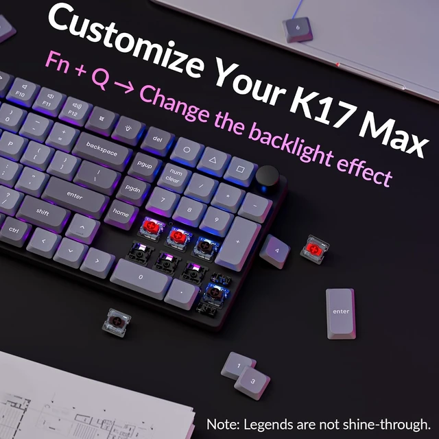 Alt view image 3 of 7 - Keychron K17 Max 96% Ultra-Slim Low Profile Wireless Mechanical Keyboard
Hot-swappable,Tri-Mode, 1000hz, RGB backlit, Gateron red switch Compatible with Mac Windows Linux, Double-shot PBT keycap
