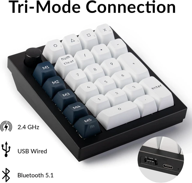 Alt view image 3 of 7 - Keychron Q0 Max Wireless Custom Mechanical Numpad, Aluminum Body, Black 2.4 GHz/Bluetooth/USB-C Wired, QMK Programmable Knob, PBT Keycaps Hot-Swappable, RGB Backlight for Laptop Mac Windows Linux
