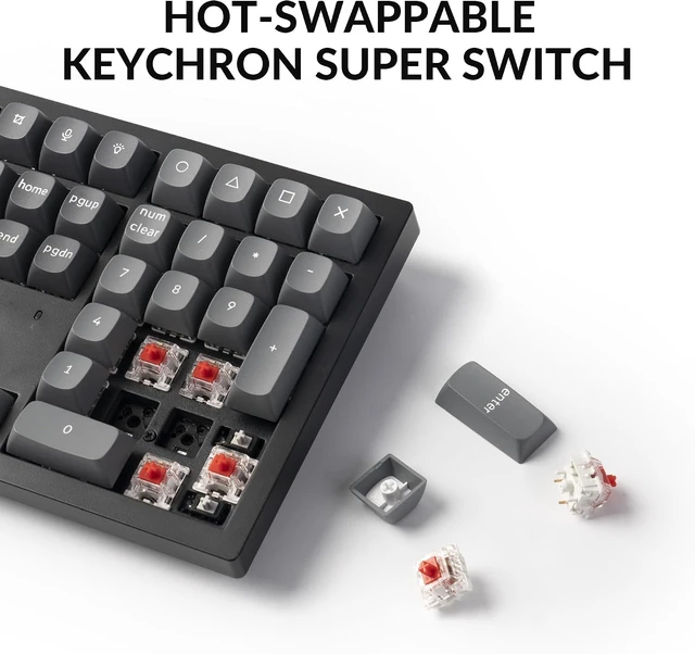 Alt view image 3 of 7 - Keychron K10 Max Wireless Custom Mechanical Keyboard, 100% Layout QMK 2.4 GHz Bluetooth White Backlit with Hot-swappable Keychron Super Red Switch Compatible with Mac Windows Linux