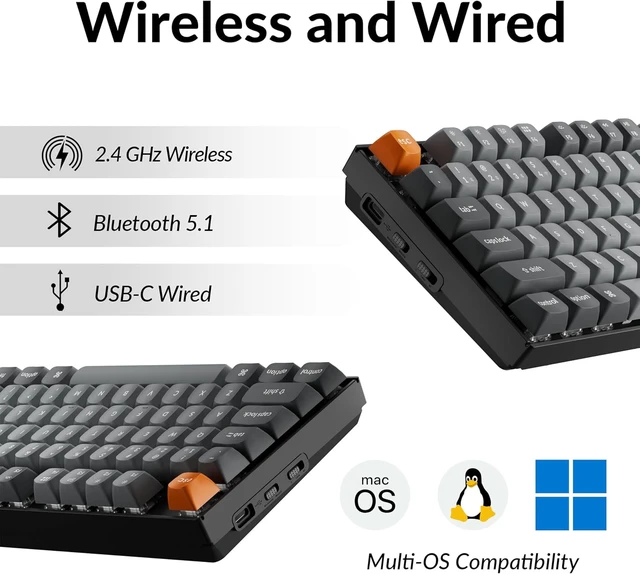 Alt view image 4 of 7 - Keychron K8 Max Wireless Mechanical Gaming Keyboard, TKL Layout QMK 2.4 GHz/Bluetooth 5.1/Wired Tri-Mode Connection, RGB with Keychron Super Banana Switch Compatible with Mac Windows Linux