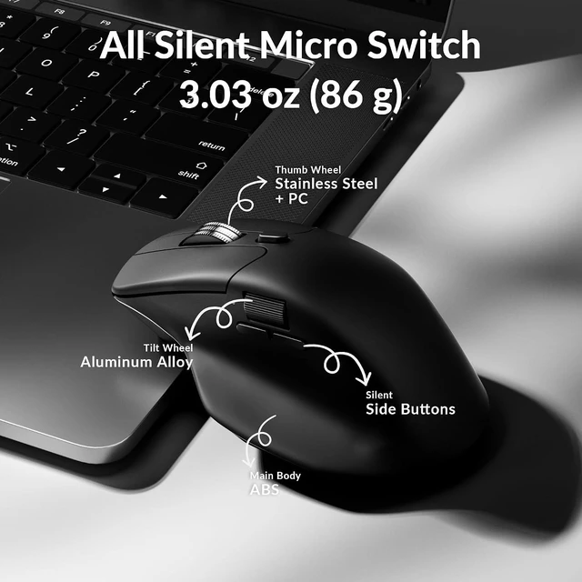 Alt view image 7 of 7 - Keychron M6 Silent Wireless Gaming Mouse, 1000Hz, Bluetooth/2.4G/Wired, PixArt 3311 Sensor (12K DPI), 86g, 5 On-Board Memory Profiles for Plug & Play, Programmable for Mac/Win/Linux Black