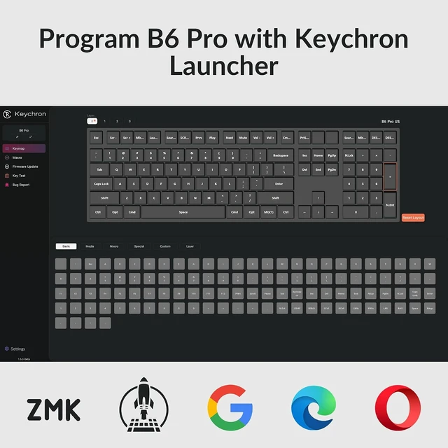 Alt view image 4 of 7 - Keychron B6 Pro Ultra-Slim Full-Size Wireless Keyboard - Space Gray
Numeric Keypad Quiet Typing Multi-Device 2.4 GHz/Bluetooth 5.2/USB-C Wired ZMK Launcher Up to 1200 Hours Battery Life