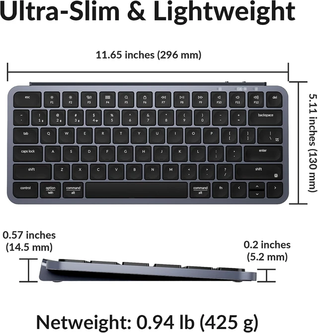 Alt view image 2 of 7 - Keychron B1 Pro Ultra-Slim Wireless Keyboard, ZMK/Launcher Programmable Bluetooth/2.4GHz/Wired, 1200 Hours Battery Life, Silent Scissor Switch Office Keyboard for Mac/Windows/Linux - Gray