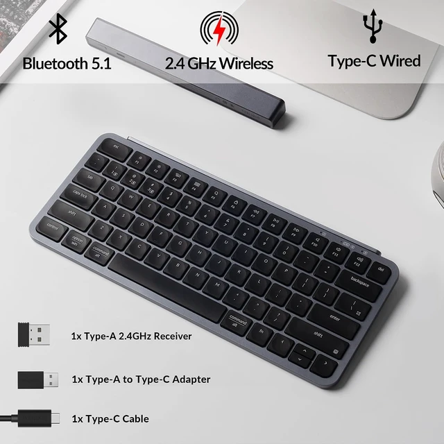 Alt view image 3 of 7 - Keychron B1 Pro Ultra-Slim Wireless Keyboard, ZMK/Launcher Programmable Bluetooth/2.4GHz/Wired, 1200 Hours Battery Life, Silent Scissor Switch Office Keyboard for Mac/Windows/Linux - Gray