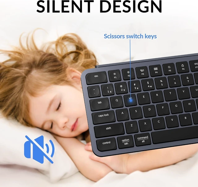 Alt view image 5 of 7 - Keychron B1 Pro Ultra-Slim Wireless Keyboard, ZMK/Launcher Programmable Bluetooth/2.4GHz/Wired, 1200 Hours Battery Life, Silent Scissor Switch Office Keyboard for Mac/Windows/Linux - Gray