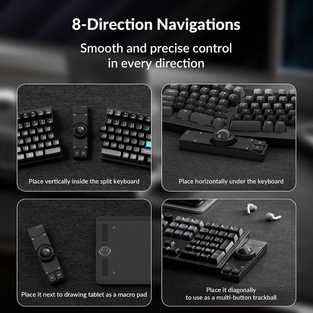 Alt view image 3 of 7 - Keychron Nape Pro Wireless Trackball Mouse, Keyboard-Centric Trackball
For Programmers & Productivity Users, 8-Direction Navigation, ZMK Programmable, 2.4GHz/Bluetooth/Wired, Silent Click - Black