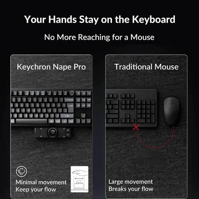 Alt view image 2 of 7 - Keychron Nape Pro Wireless Trackball Mouse, Keyboard-Centric Trackball
For Programmers & Productivity Users, 8-Direction Navigation, ZMK Programmable, 2.4GHz/Bluetooth/Wired, Silent Click - Black